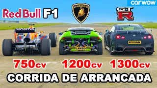 Carro de F1 vs Lamborghini de 1.200 cavalos vs GT-R NISMO de 1300 cavalos: ARRANCADA