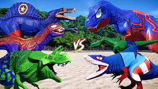 CAPTAIN AMERICA KING SHARK vs HULK, SPIDER-MAN, Joker and Venom Superhero Dinosaur Team Epic Battle