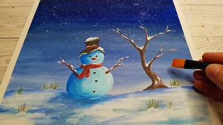 Pictura SIMPLA de Iarna ⛄🎄 Om de Zapada | Invata sa Pictezi