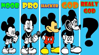 Noob vs pro vs hacker vs god Mickey Mouse mods in FNF |friday night funkin| #fnf #mousevsfnf