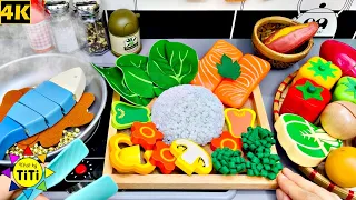 Cooking Pan Fried Teriyaki Salmon with kitchen toys | Nhat Ky TiTi #234