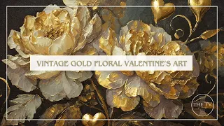 Vintage Gold Floral Valentine Art | 4K TV Frame Art Screensaver | Valentine Inspired Art | 10 scenes