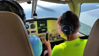 Drake's first flight on the controls Piper Dakota