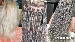 How to Braid Fine Straight Hair|Grey Knotless Goddess Braids|Braid School Ep. 34