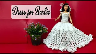 How to Crochet Dress for Dolls/Barbie's Wedding Dress - Easy for Beginner (pattern in english)