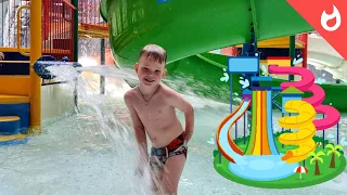 Aquapark Sochi Krasnaya Polyana / Seluncuran di taman air / penyelamatan orang yang tenggelam