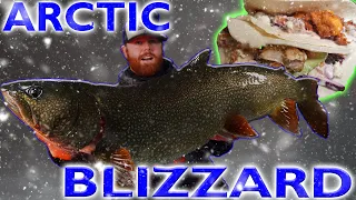 Big Lake Trout - Ice Fishing in an Arctic Blizzard - Catch and Cook Fish Tacos