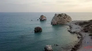 Petra tou Romiou - Aphrodite's Rock and Birthplace - Stunning Aerial Shot 4k - The Island of Cyprus