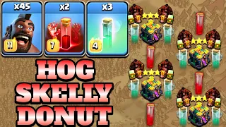 Th14 Hog Attack Strategy With Skelly Donut!! 45 Hog + 2 Skelly + 3 Invisibility Th14 Attack Strategy