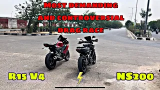 NS200 V/S R15 V4 drag race || most controversial race || singh jaipuri