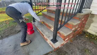 How to repair your brick stairs😎👍👀 #bricks #masonry #railings #stairs #brickjoints #mason #jointer