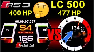 Lexus LC 500 477  HP  vs  NEW Audi RS3 400 HP DragRace Sound 0-250 km/h