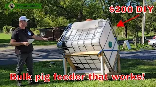 Low cost DIY pig feeder that works! The FarmBuilder Feeder #pigs #feeder #DIY #pigfeeder