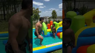 Mom catches dad and son on a new water slide #shorts