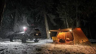 OneTigris Solo Homestead TC Hot Tent Winter camping trip with Pepper Subaru Outback Wilderness