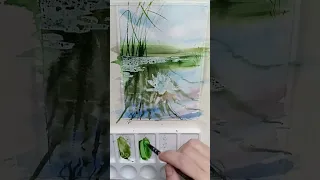 Лотос в пруду акварелью |Lotus in the pond with watercolor #shorts