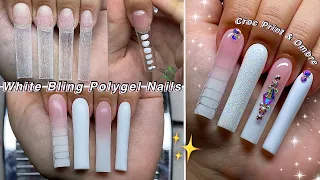 WHITE BLING POLYGEL NAILS✨ CROC PRINT, OMBRE & DIY PROM NAILS! | Nail Tutorial