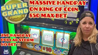 💥💰MASSIVE VGT HANDPAY KING OF COIN $50 MAX BET & HANDPAY DOLLAR STORM SUPER GRAND CHANCE💥💰#vgt