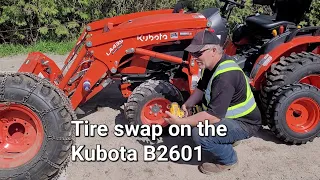 Tire swap on the Kubota B2601 compact tractor.