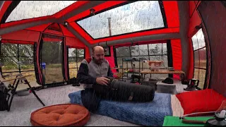 Warm Tent Camp in the Lonely Forest on a Rainy and STORMY Day