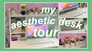 aesthetic desk tour 💚 ikea micke desk setup with desk organisation ideas