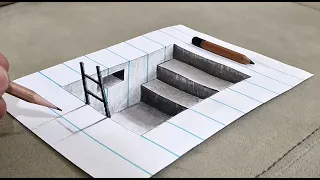 3d drawing stairs on paper for beginners