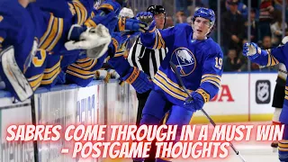 Sabres Come Through In A Must Win - Postgame Thoughts