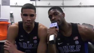 DBP: Amile Jefferson and Jayson Tatum after the ACCT win over UNC (3/10/17)