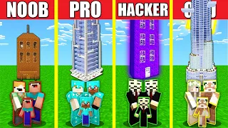 Minecraft Battle: SKYSCRAPER HOUSE BUILD CHALLENGE - NOOB vs PRO vs HACKER vs GOD / Animation TALL