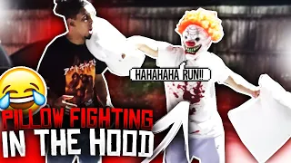 KILLER CLOWN PILLOW FIGHTING IN THE HOOD (GONE WRONG)