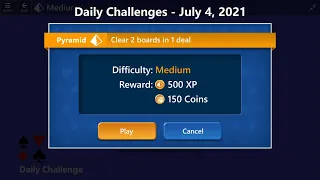 Microsoft Solitaire Collection | Pyramid - Medium | July 4, 2021 | Daily Challenges