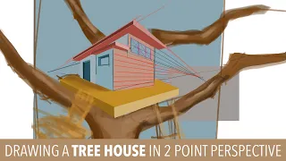 Drawing a Tree-house or a Bird House in 2 Point Perspective