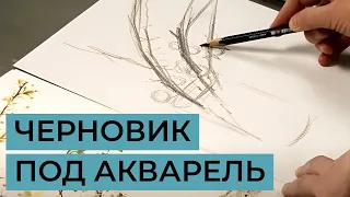 Рисунок карандашом: черновик к акварельной работе, как перенести на чистовик. Анна Чепурная-Олейник