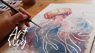 art vlog✨ loose watercolor painting with masking fluid #artvlog #watercolorpainting #paintwithme