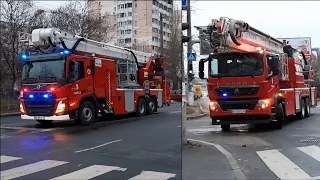 [New aerial platform] 6x Odesa fire trucks with blue/red lights on scene & returning