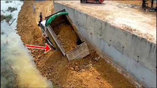 Incredible Safety Working Dump Truck 5TON Unloading Soil With Operator Skills Dozer Pushing Soil