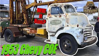 1953 Chevy COE (Paso Robles Electric Crane Truck). Will it Run?? Patina Truck project. 235 Rat Rod?