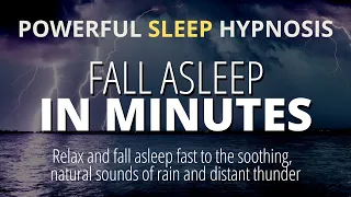 Strong Deep Sleep Hypnosis to Fall Asleep Fast | Dark Screen  | Rain and Thunder Sounds