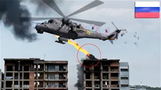 Footage of Russian Mi-24P Attack Helicopter Being Hit by Ukranian Anti-Air Gun | Avdiivka