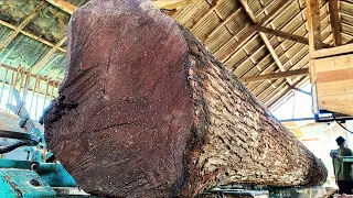 Sawing 5 meter long mahogany wood for house construction materials