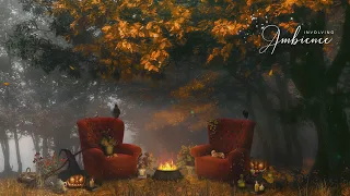 Witchy Autumn ASMR Ambience🍂🥀Light Rain, Fire, Owls, Crunchy Sounds, Autumn Nature, Soft Music