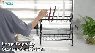 Dish Drying Rack, iSPECLE Stainless Steel 2-Tier Dish Rack with Utensil Holder for Saving Space
