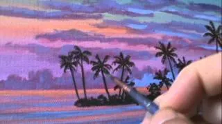 Come dipingere una spiaggia 16 al tramonto con colori acrilici su tela