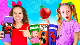 Valentina e Erlania comem frutas e verduras e viram super-heróis - Pretend play as with magic chips