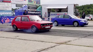 Audi S4 B5 2.7BiT Quattro vs VW Golf GTI Mk1 1.8T 20v AEB 1/4 mile drag race