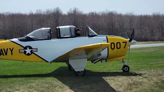 Beech A-45 Mentor and Aeronca O-58B Grasshopper takeoffs, Plum Island MA 04-27-24