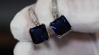 Sapphire blue diamond earrings, Blue diamond earrings, Blue diamond heart hoop earrings