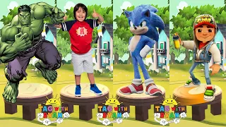 Tag with Ryan vs Subway Surfers Jake vs Sonic Dash vs Hulk - Movie Sonic vs All Bosses Zazz Eggman