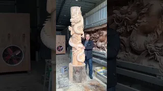 Wood carving - Lord Warrior fighting Dragon /We creat a massive dragon guarding the tiny temple/#art