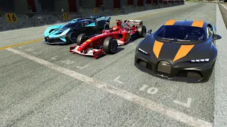 F1 Ferrari F2004 Michael Schumacher vs Bugatti Bolide vs Bugatti Chiron Super Sport 300+ at Old Spa